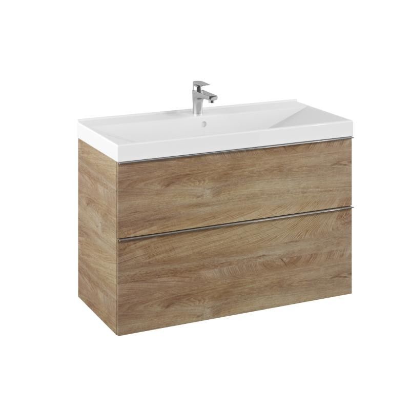 AREZZO design MONTEREY 100 cm-es alsószekrény 2 fiókkal, Canela tölgy színben, szifonkivágással - AR-167255