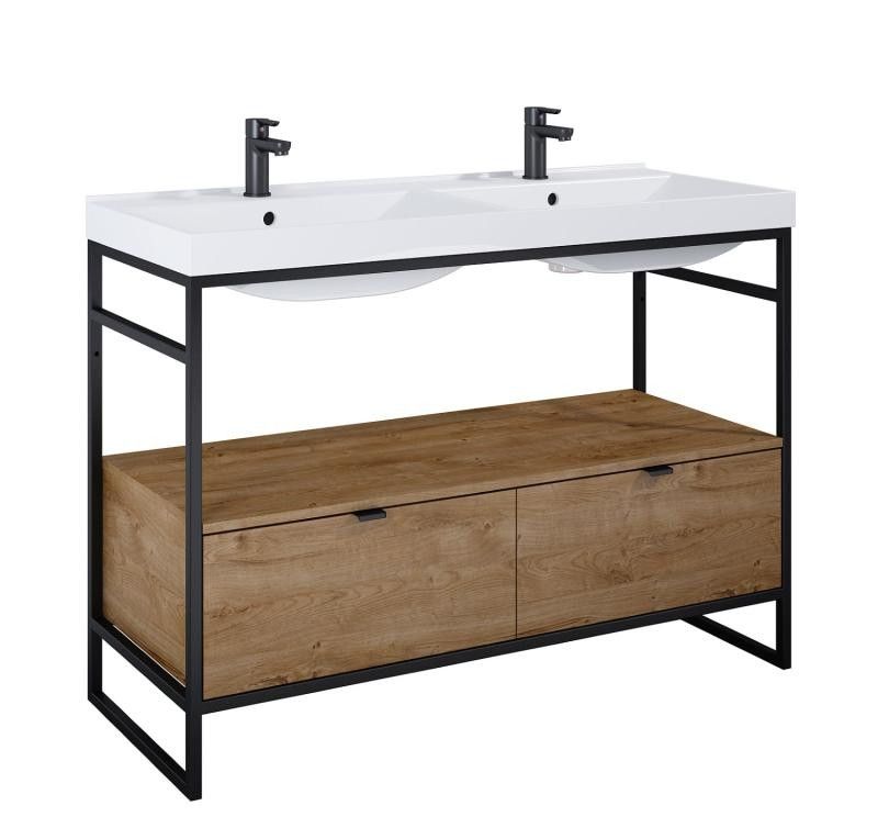AREZZO design NEBO alsószekrény 120 cm-es, 2 fiókkal, canela tölgy, matt fekete (2 doboz) - AR-168434SET