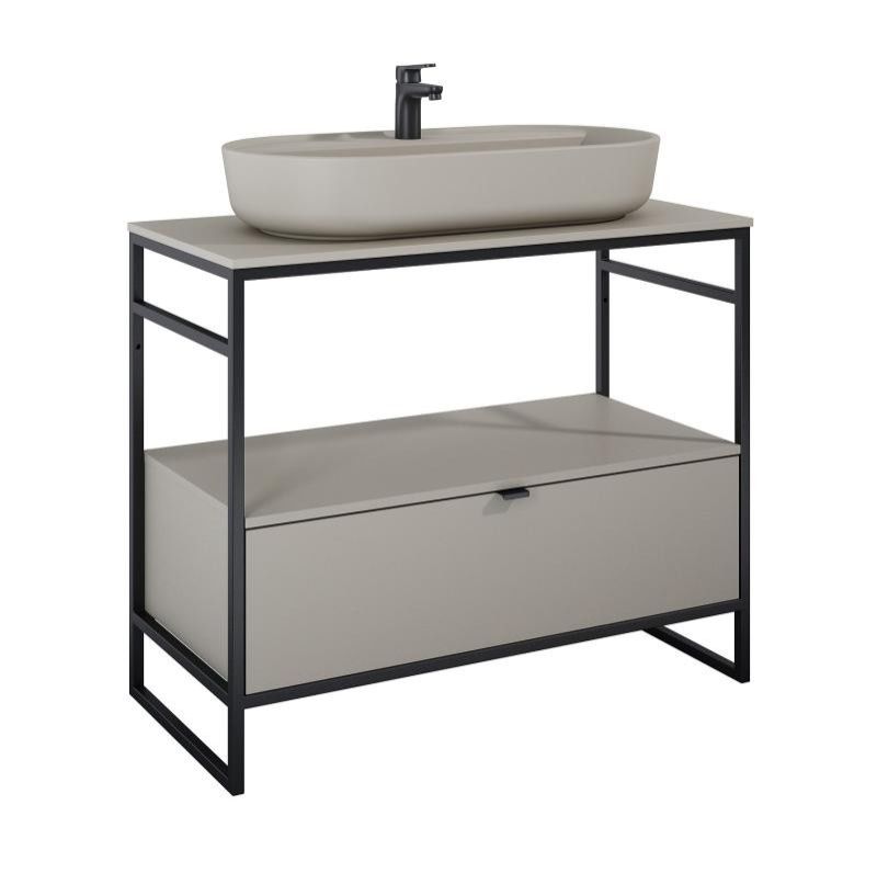 AREZZO design NEBO alsószekrény 100 cm-es, 1 fiókkal, matt beige, matt fekete (2 doboz) - AR-168759SET