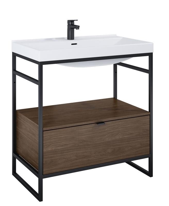 AREZZO design NEBO alsószekrény 80 cm-es, 1 fiókkal, lincoln dió, matt fekete (2 doboz) - AR-168680SET