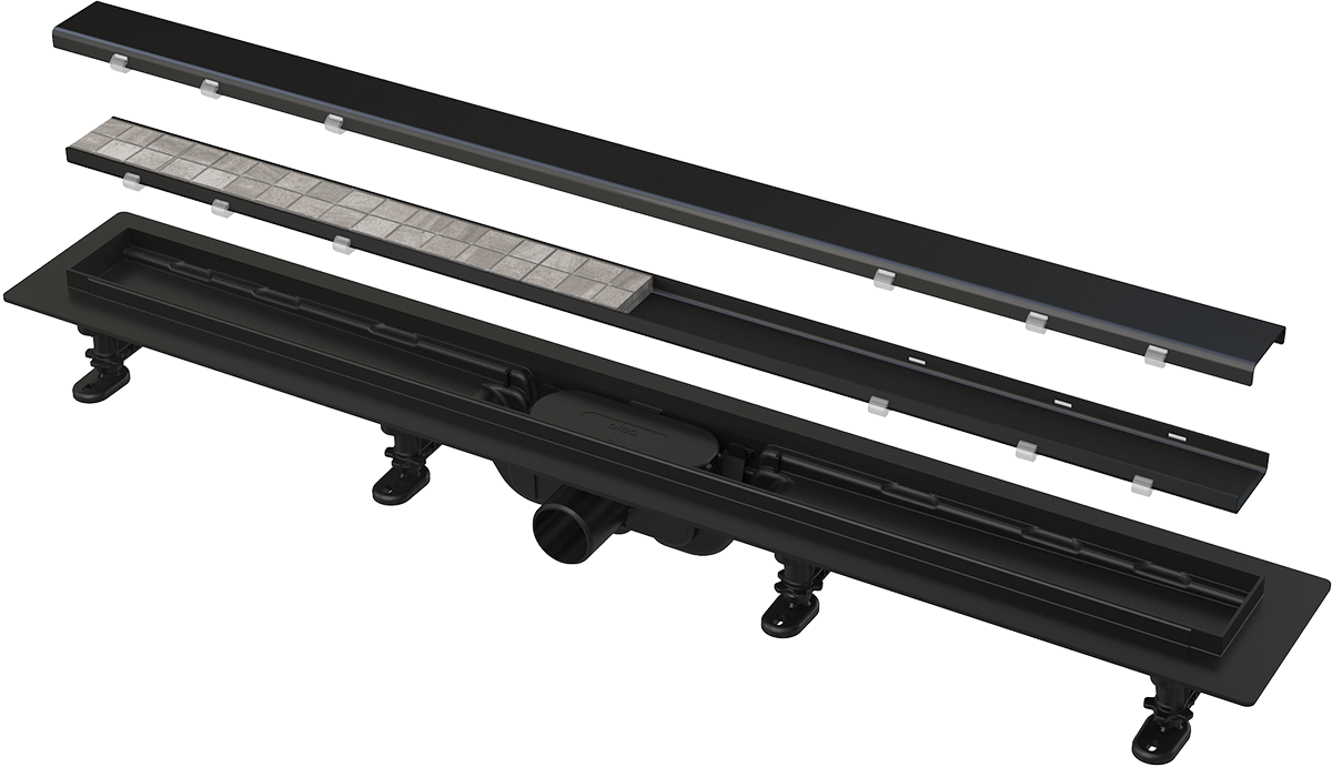 Alcaplast APZ19BLACK-550 SIMPLE Műanyag zuhanyfolyóka peremmel, kétoldalú ráccsal MATT FEKETE