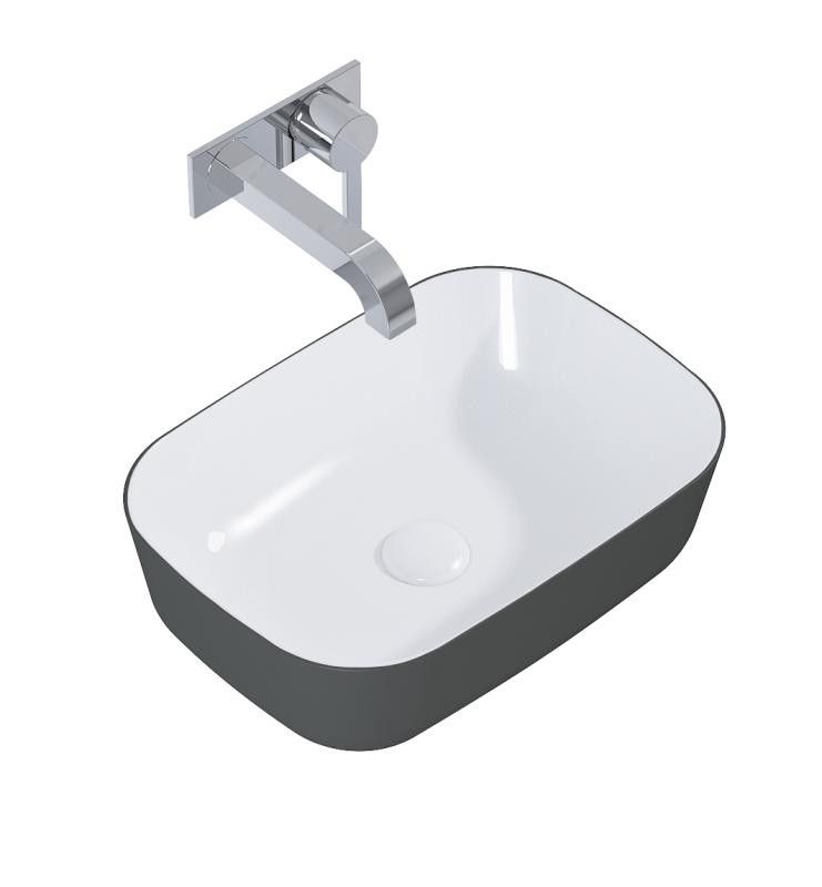 AREZZO design pultra ültethető mosdó RENI 46x33, fényes fehér / matt antracit - AR-146113