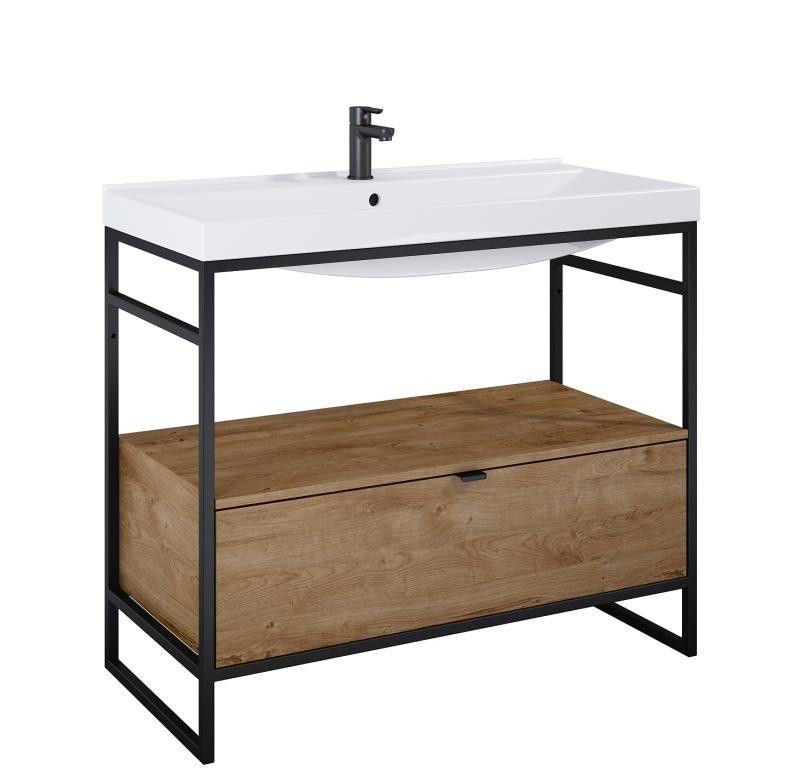 AREZZO design NEBO alsószekrény 100 cm-es, 1 fiókkal, canela tölgy, matt fekete (2 doboz) - AR-168433SET