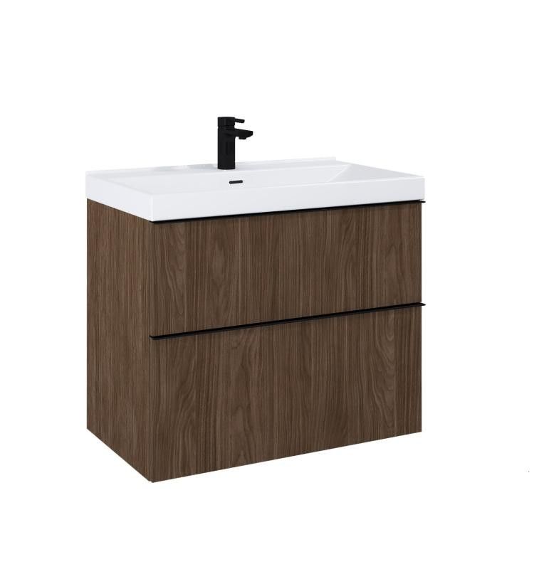 AREZZO design MONTEREY 80 cm-es alsószekrény 2 fiókkal Lincoln dió színben, szifonkivágással - AR-168686