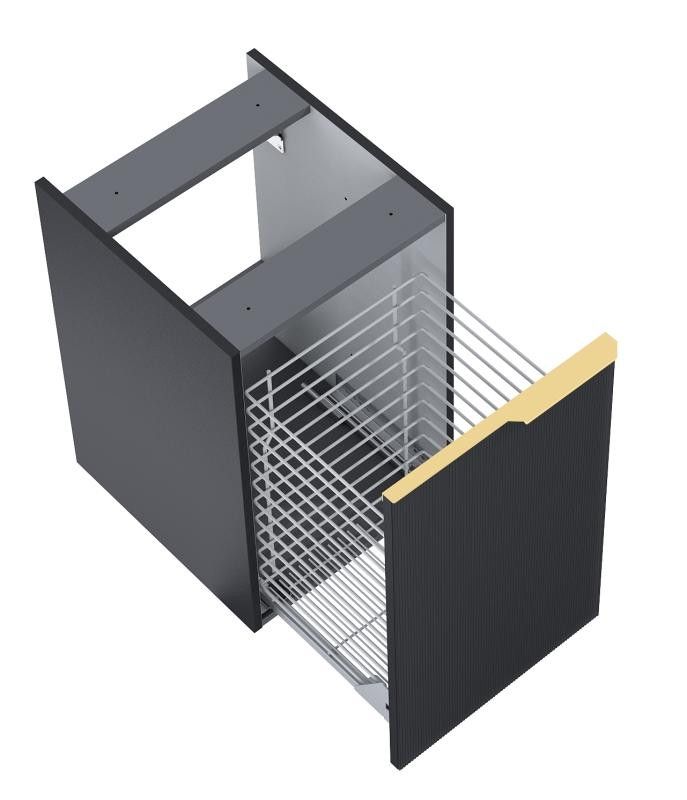 AREZZO design MONTEREY GLASS 40 cm-es oldalszekrény szennyeskosárral fekete színben - AR-169409