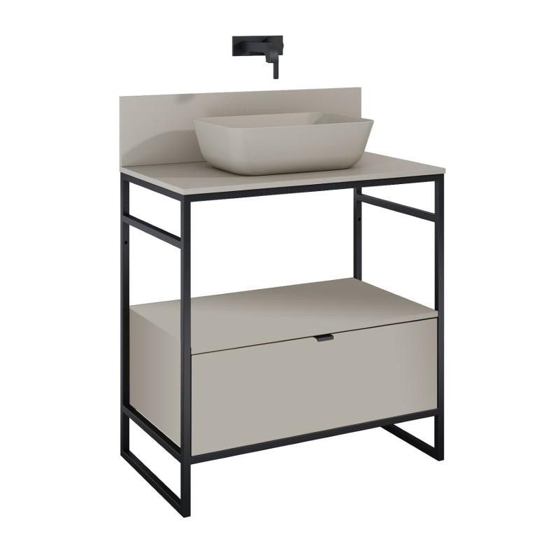 AREZZO design NEBO alsószekrény 80 cm-es, 1 fiókkal, matt beige, matt fekete (2 doboz) - AR-168758SET