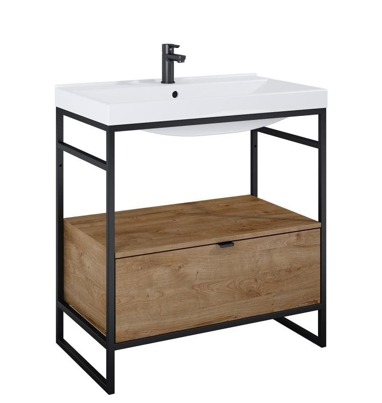 AREZZO design NEBO alsószekrény 80 cm-es, 1 fiókkal, canela tölgy, matt fekete (2 doboz) - AR-168432SET