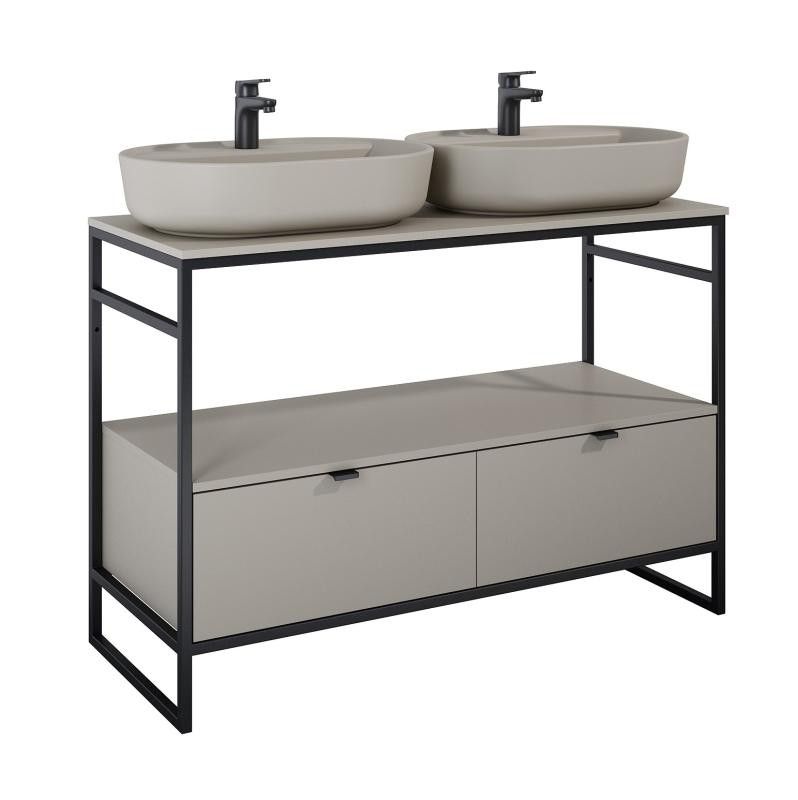 AREZZO design NEBO alsószekrény 120 cm-es, 2 fiókkal, matt beige, matt fekete (2 doboz) - AR-168760SET