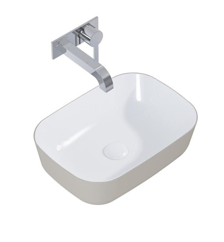 AREZZO design pultra ültethető mosdó RENI 46x33, fényes fehér / matt beige - AR-146114