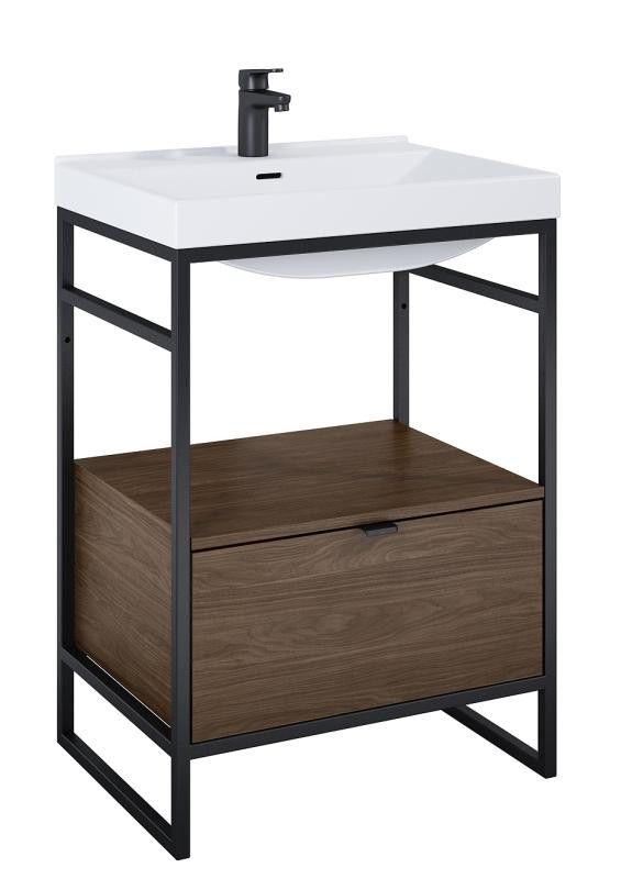 AREZZO design NEBO alsószekrény 60 cm-es, 1 fiókkal, lincoln dió,  matt fekete (2 doboz) - AR-168679SET