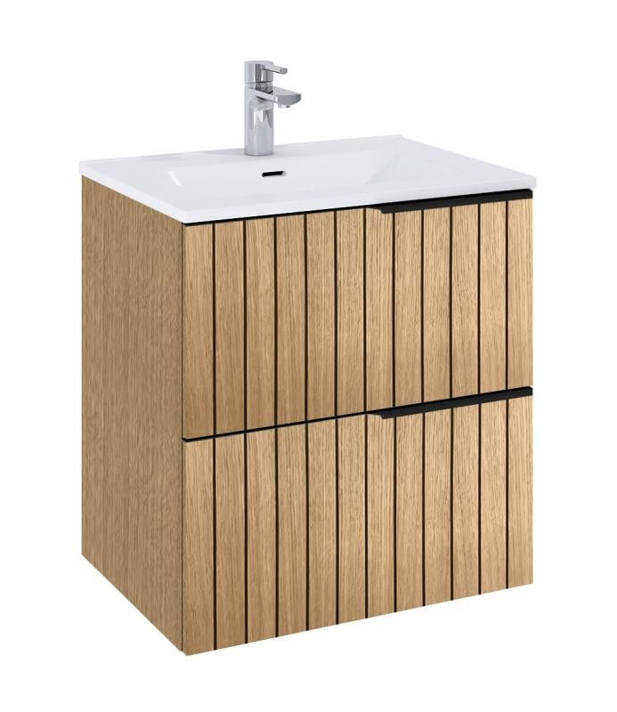 AREZZO design MONTEREY 60 cm-es alsószekrény 2 fiókkal természetes fa színben, szifonkivágással - AR-169431