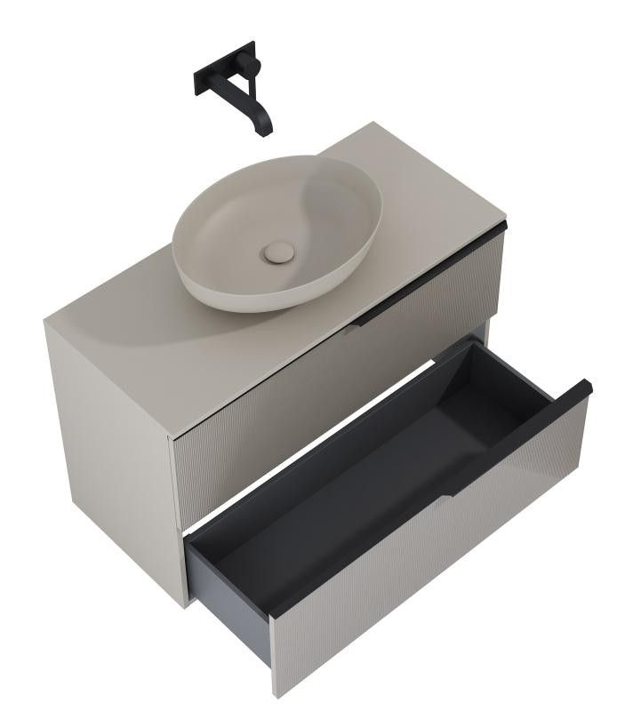 AREZZO design MONTEREY GLASS 100 cm-es alsószekrény, 2 fiókkal, matt beige - AR-168747