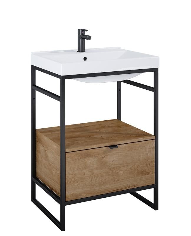 AREZZO design NEBO alsószekrény 60 cm-es, 1 fiókkal, canela tölgy, matt fekete (2 doboz) - AR-168431SET