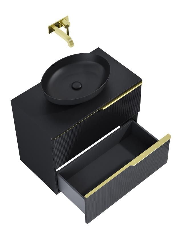 AREZZO design MONTEREY GLASS 80 cm-es alsószekrény, 2 fiókkal, matt fekete - AR-168743