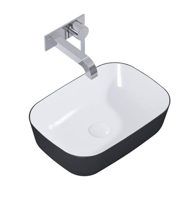 AREZZO design pultra ültethető mosdó RENI 46x33, fényes fehér / matt fekete - AR-146111