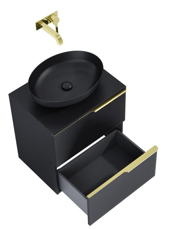 AREZZO design MONTEREY GLASS 60 cm-es alsószekrény, 2 fiókkal, matt fekete - AR-168740