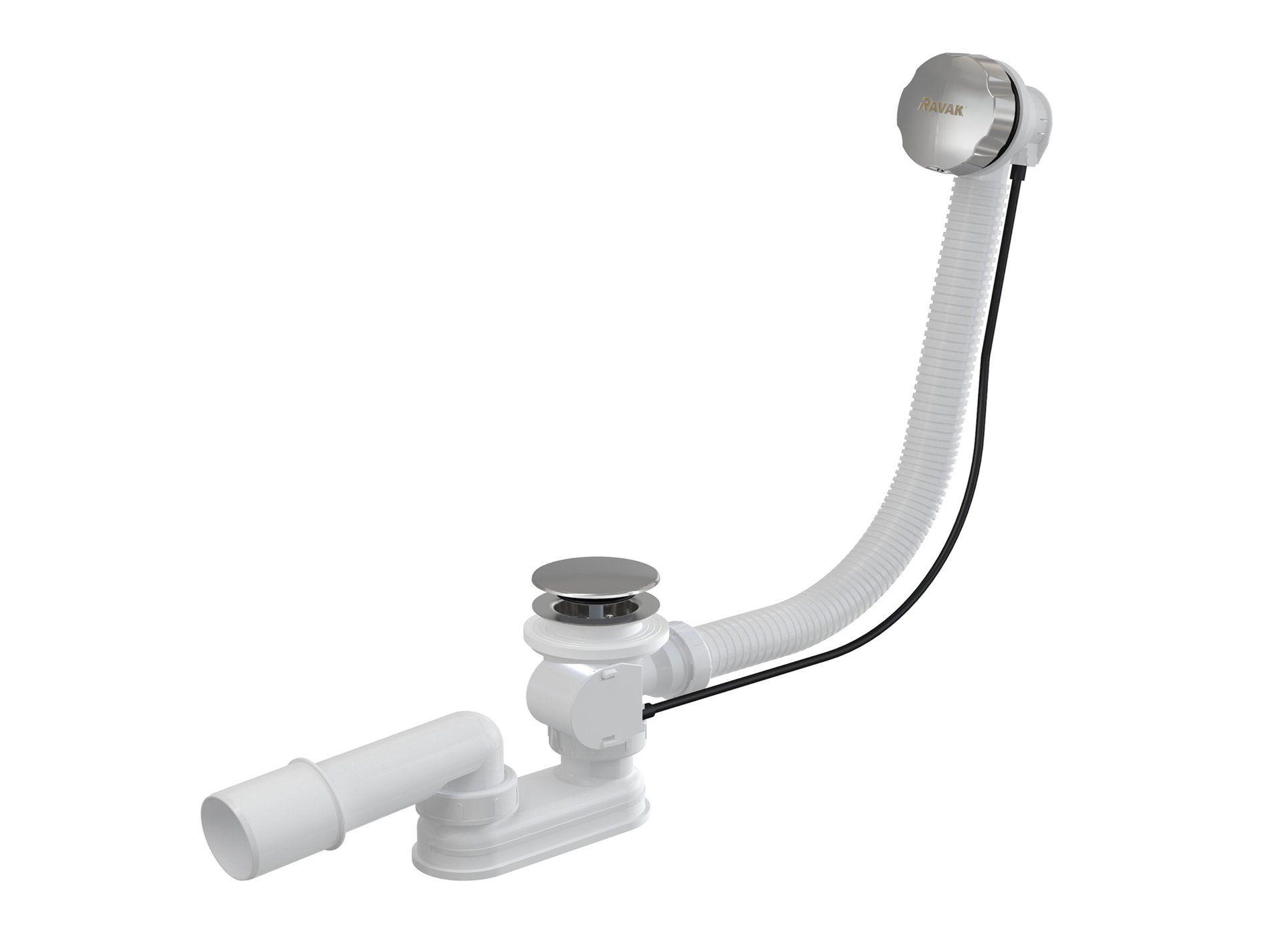 RAVAK X01305 Kád le/túlfolyószett 570mm bovdenes, kerek és krómozott fedél