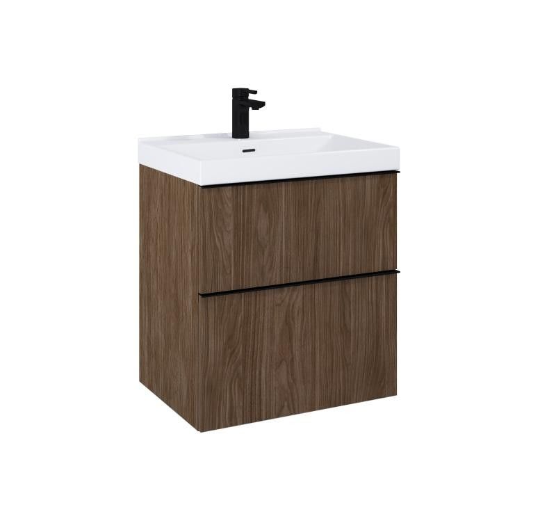 AREZZO design MONTEREY 60 cm-es alsószekrény 2 fiókkal Lincoln dió színben, szifonkivágással - AR-168684