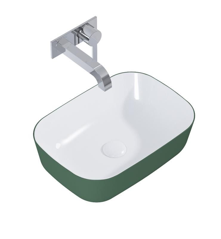 AREZZO design pultra ültethető mosdó RENI 46x33, fényes fehér / matt zöld - AR-146115
